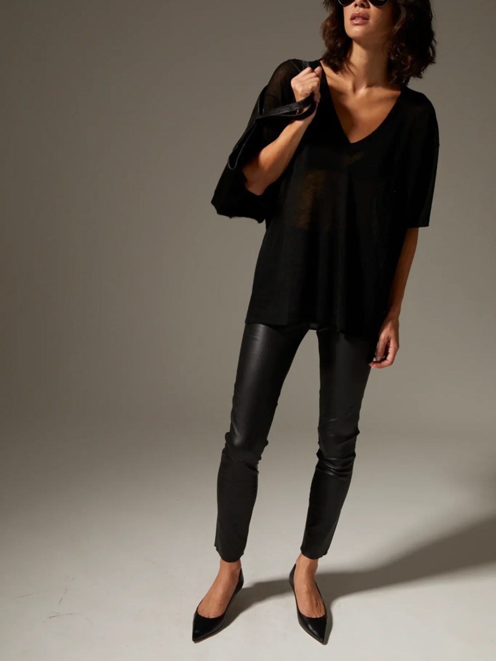 SPRWMN-  Ankle Black Leather Leggings.  Size Medium